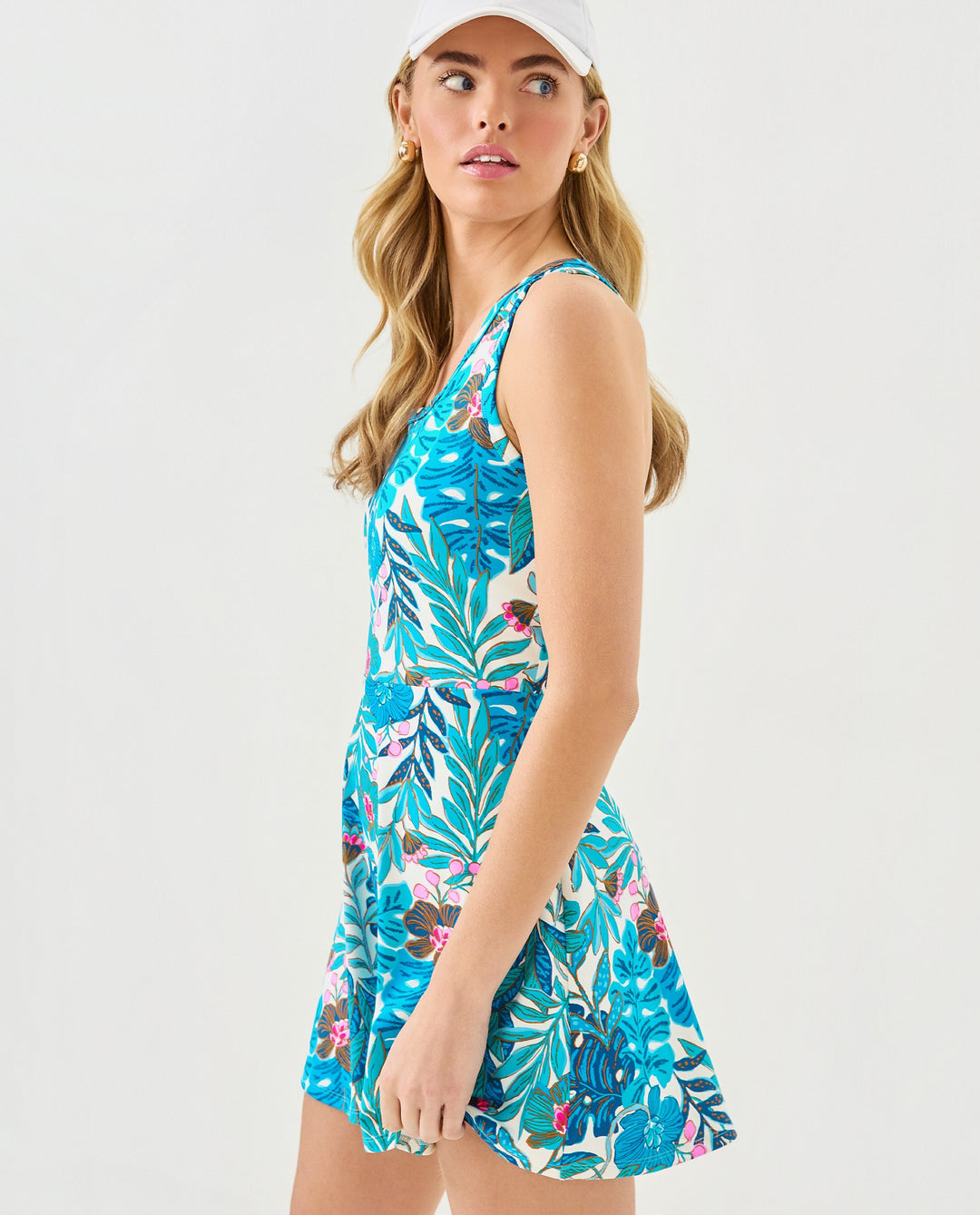 UPF 50+ Luxletic Forehand Active Dress - Breezy Aqua Best Fronds Forever