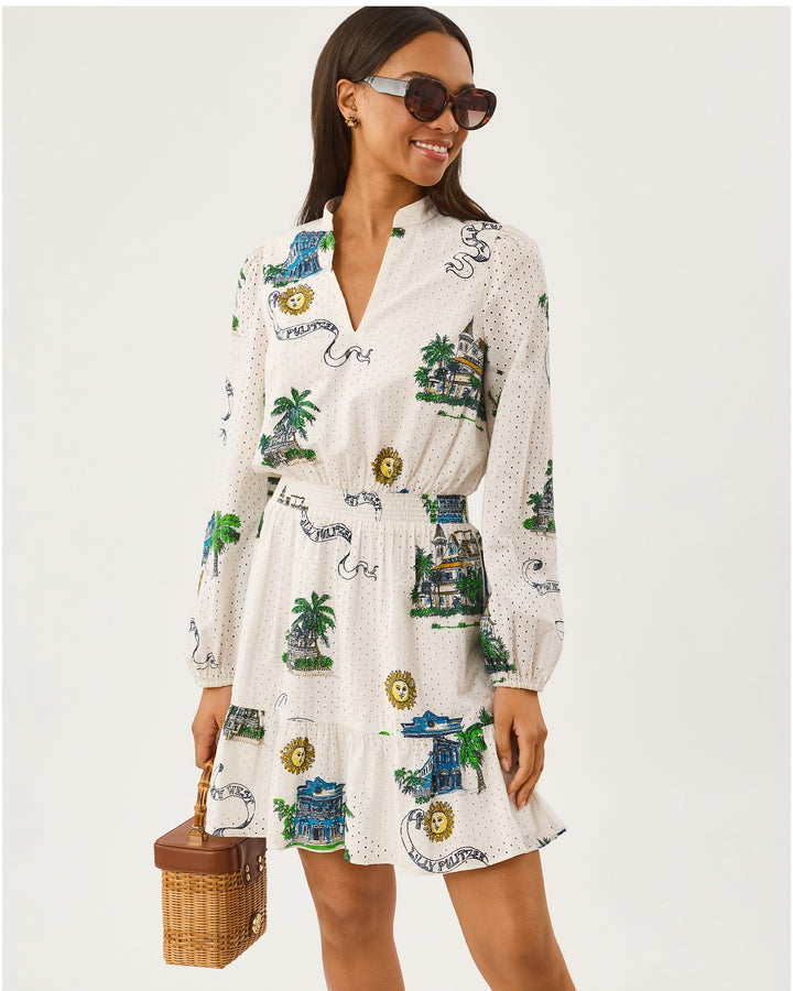 Axton Eyelet Dress - Coconut Key West Toile