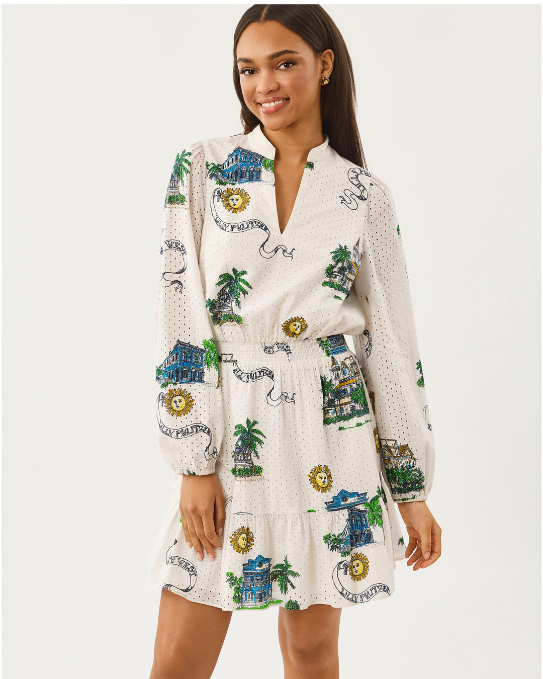 Axton Eyelet Dress - Coconut Key West Toile