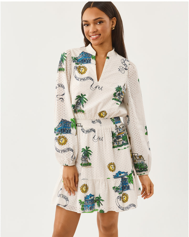 Axton Eyelet Dress - Coconut Key West Toile