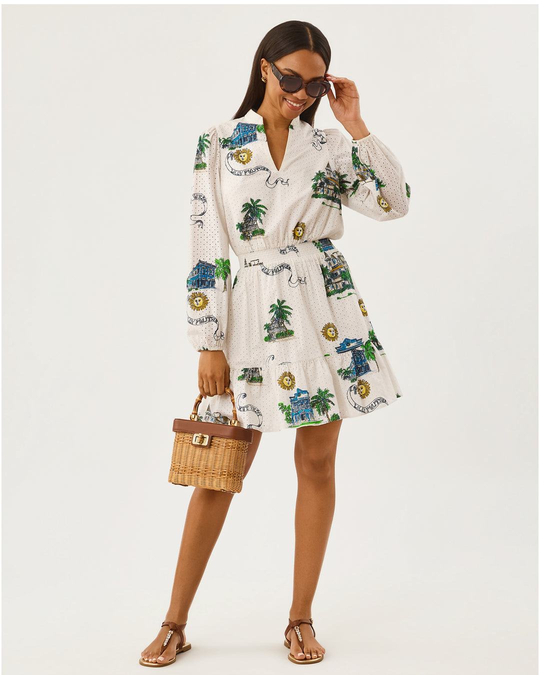 Axton Eyelet Dress - Coconut Key West Toile