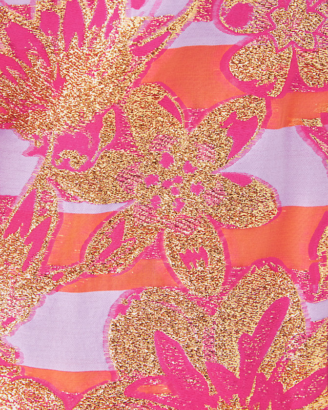 Ashlynn Dress - Papaya Metallic Floral Stripe Jacquard