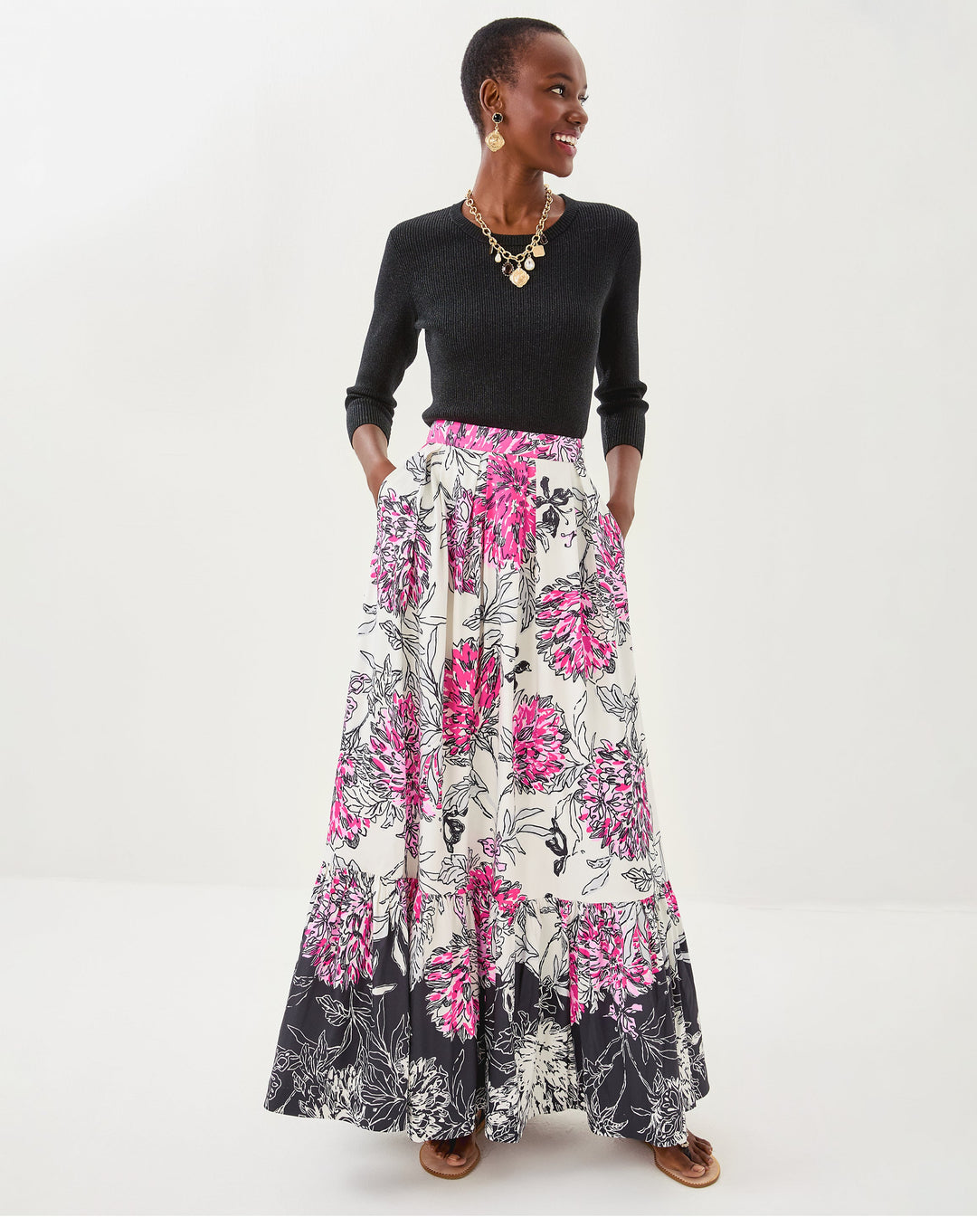 Inaya Maxi Skirt - Coconut All Dahled Up Engineered Skirt