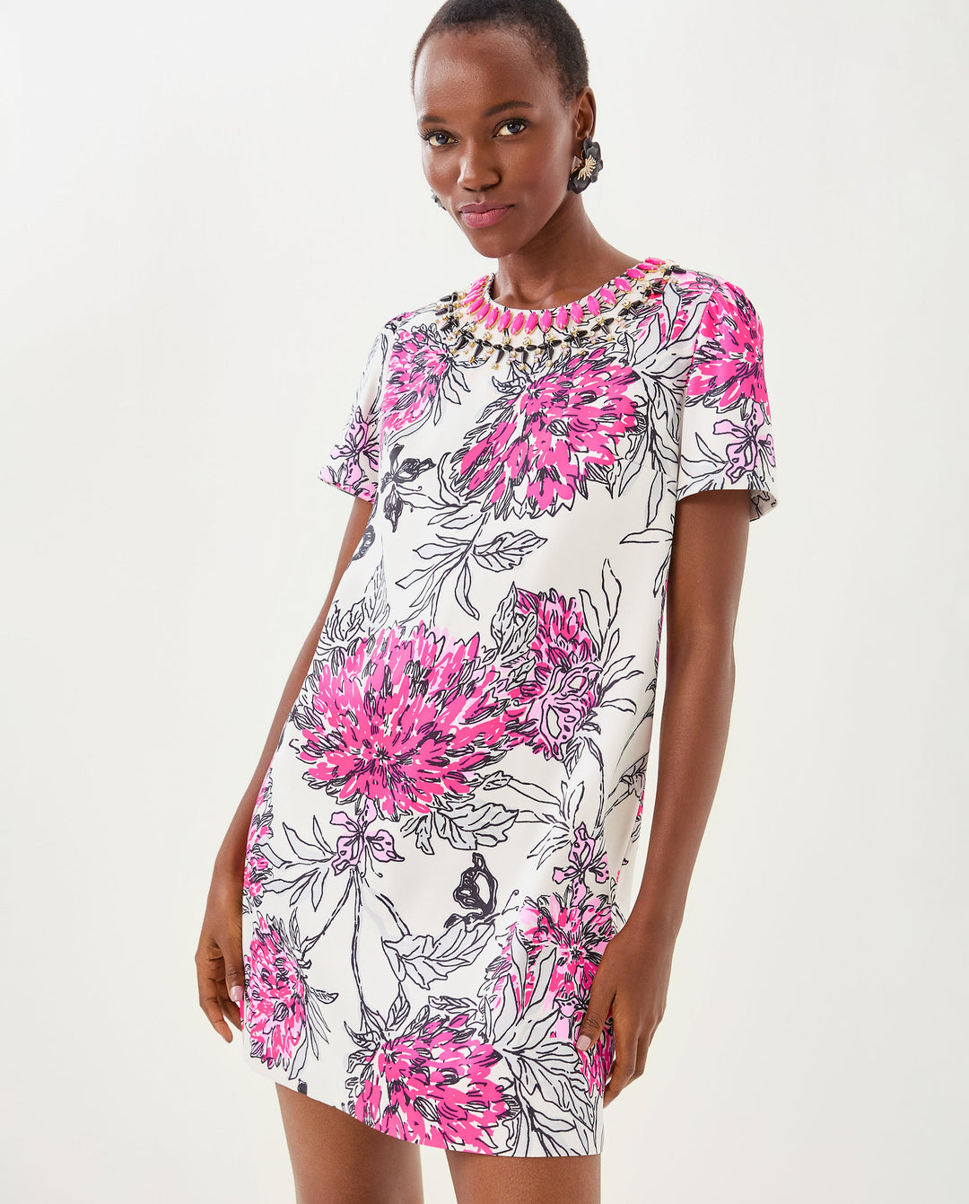 Olive Stretch Shift Dress - Coconut All Dahled Up Luxe