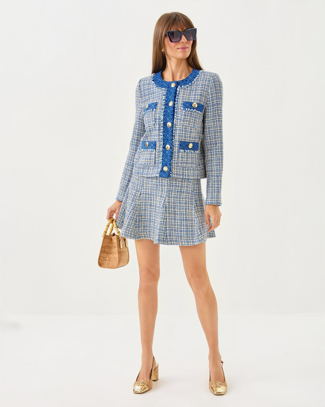 Cammi Boucle Mini Skirt - Tangier Teal Ocean Deep Lurex Boucle
