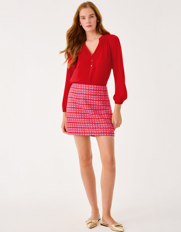 Kels Boucle Mini Skirt - Cranberry Red Fiesta Boucle