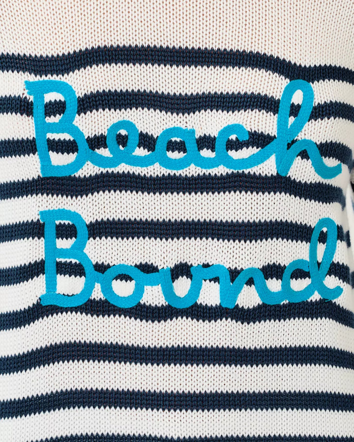 Navy and white striped fabric with &