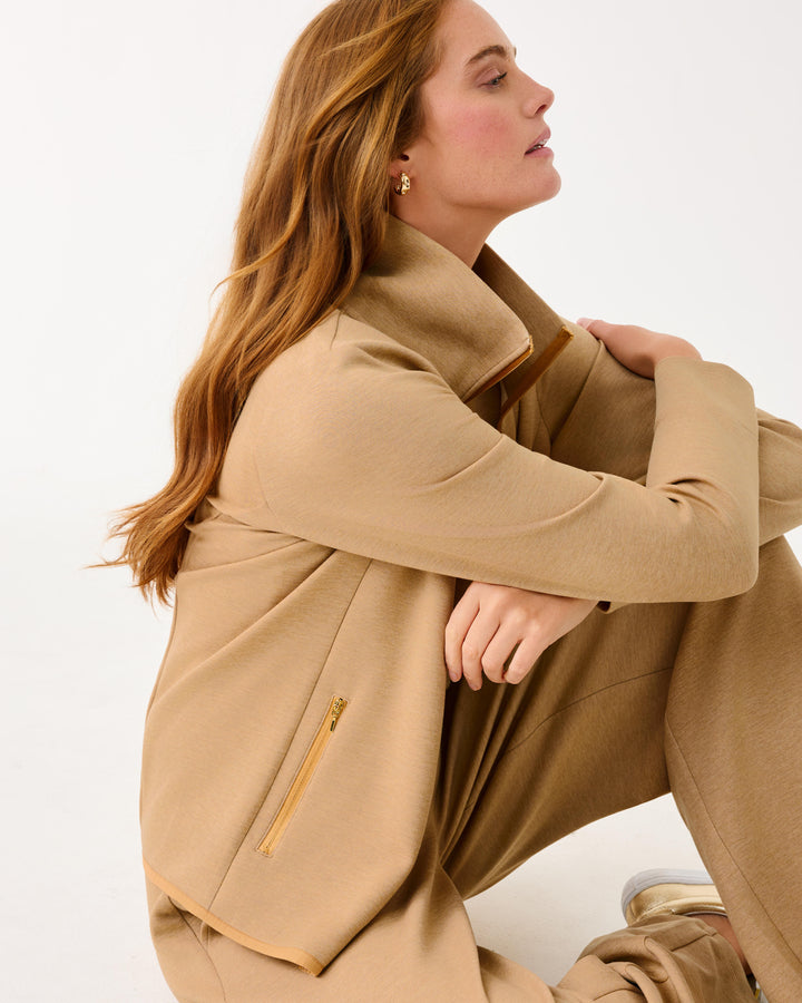 UPF 50+ Basque Full Zip Jacket - Heathered Iced Latte