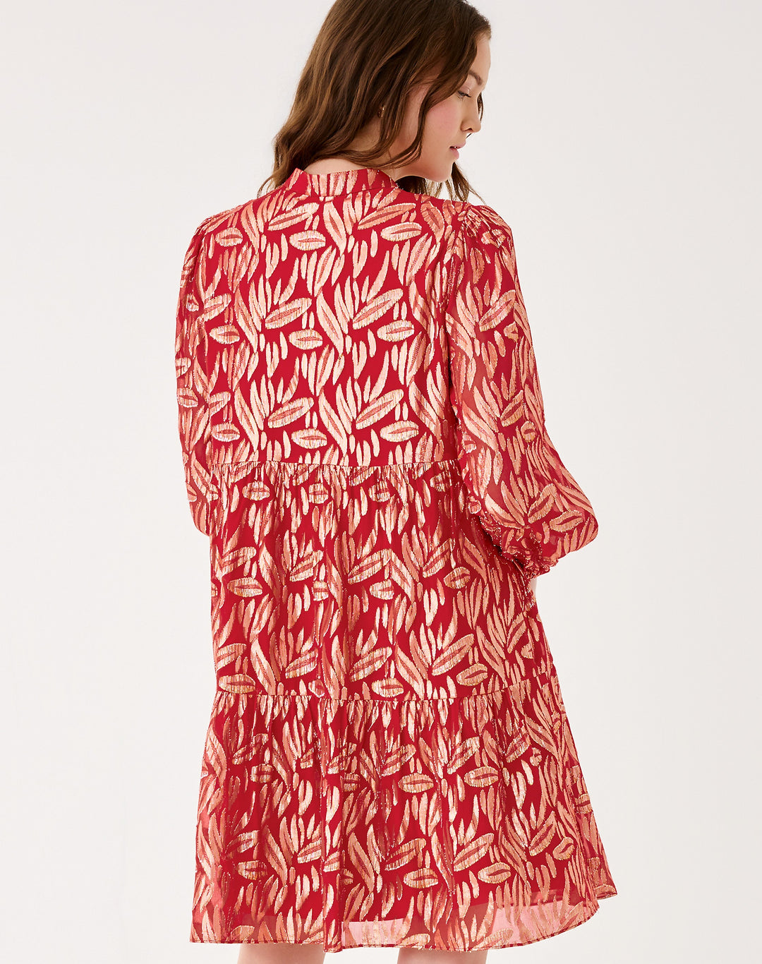 Cornellia Silk Dress - Cranberry Red Leafy Babe