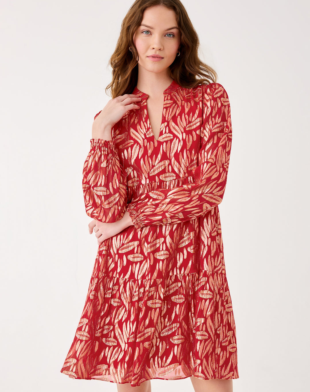 Cornellia Silk Dress - Cranberry Red Leafy Babe