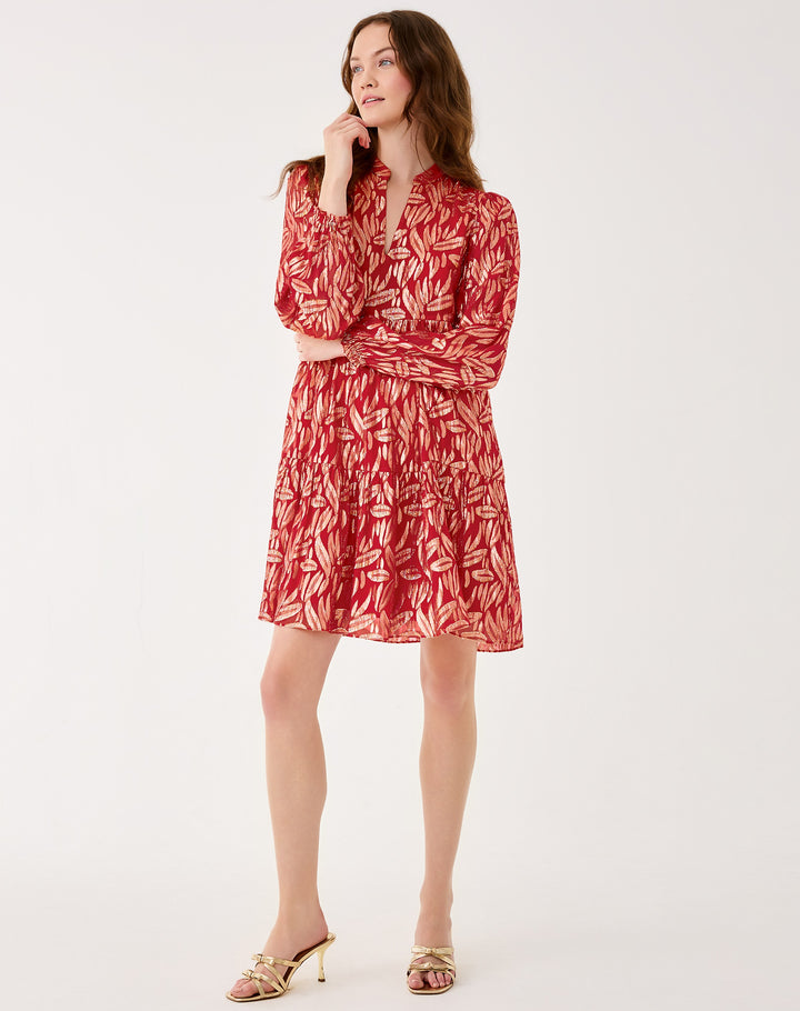 Cornellia Silk Dress - Cranberry Red Leafy Babe