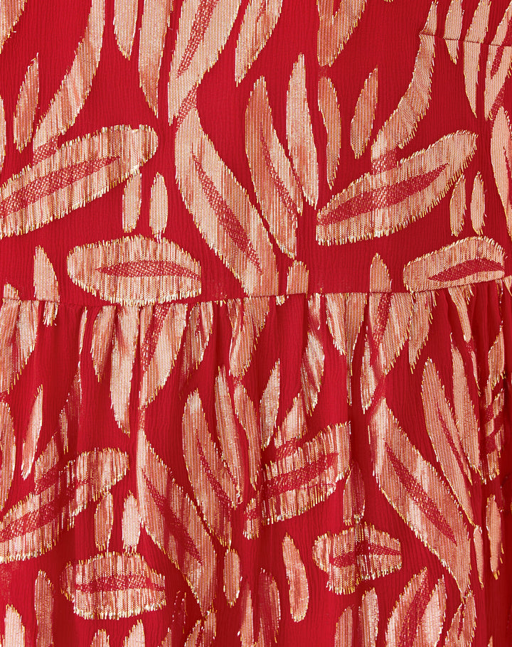 Cornellia Silk Dress - Cranberry Red Leafy Babe