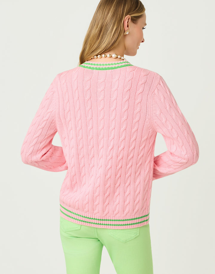 Brockton Crew Neck Cardigan - Conch Shell Pink Tipping