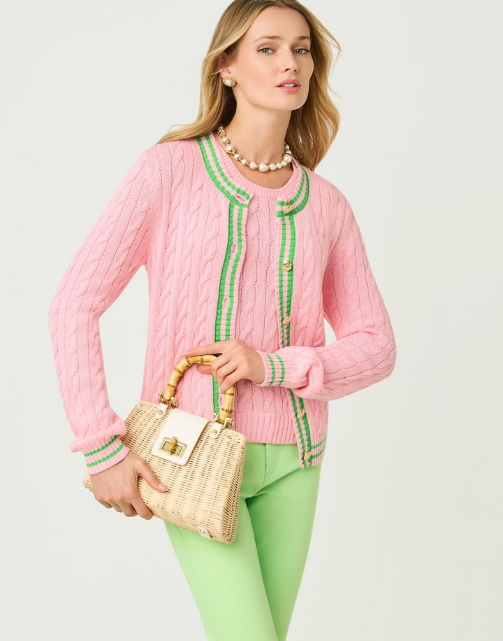 Brockton Crew Neck Cardigan - Conch Shell Pink Tipping