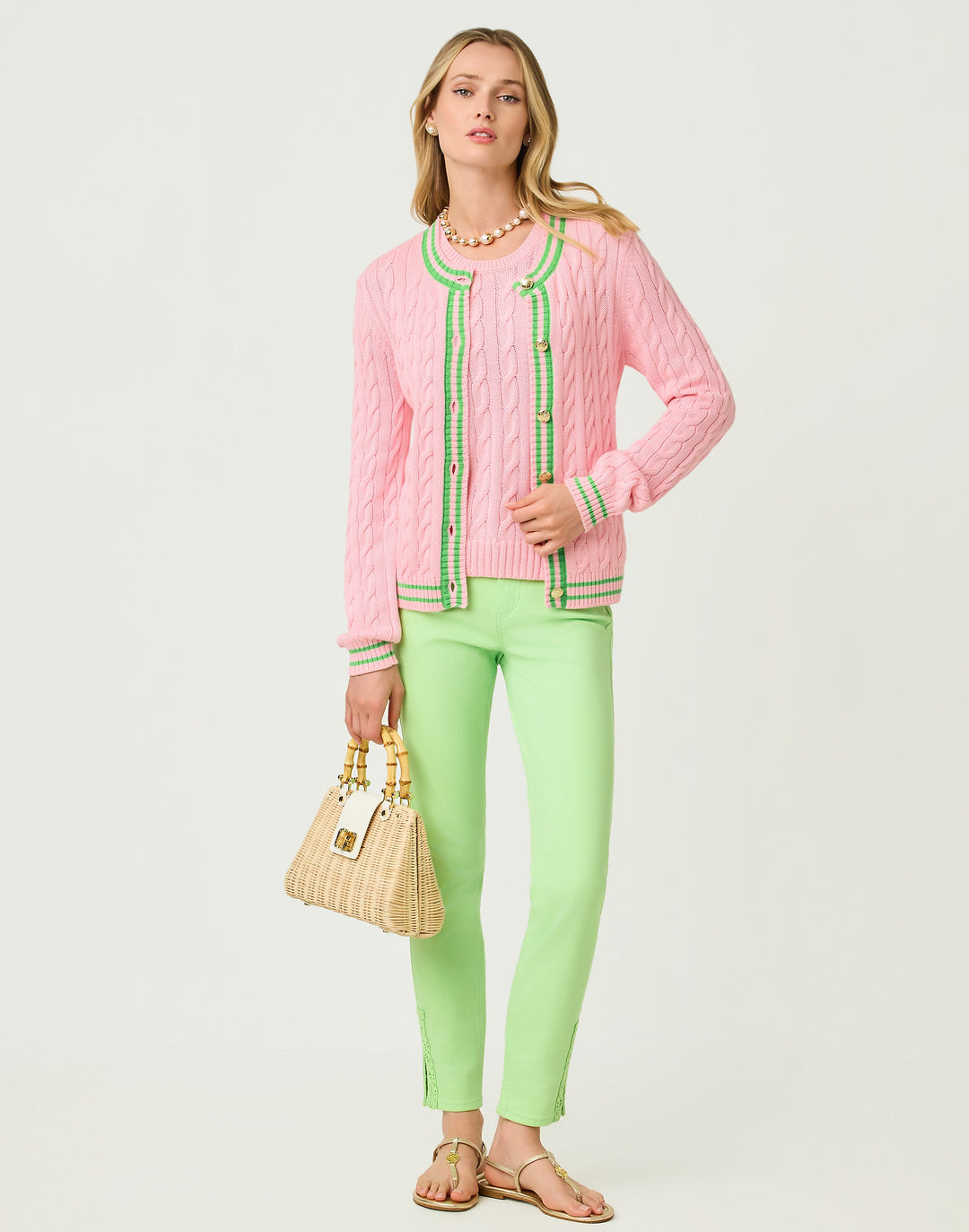 Brockton Crew Neck Cardigan - Conch Shell Pink Tipping