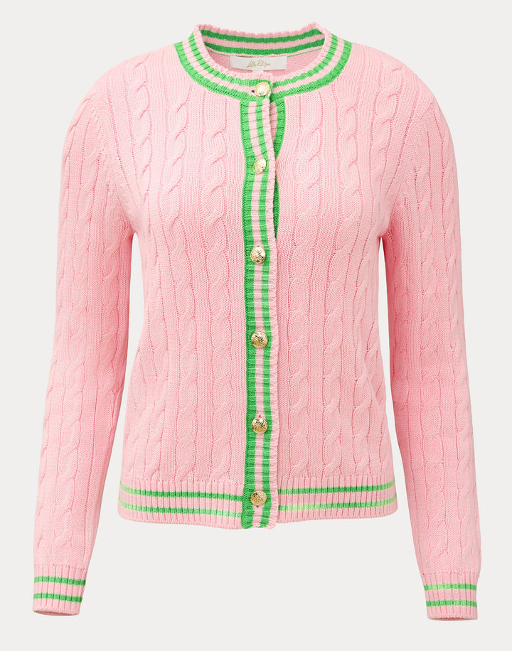 Brockton Crew Neck Cardigan - Conch Shell Pink Tipping