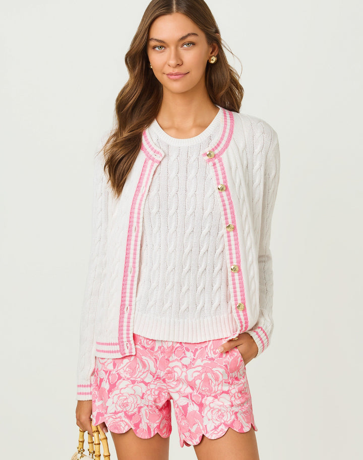 Brockton Crew Neck Cardigan - Resort White X Tipping