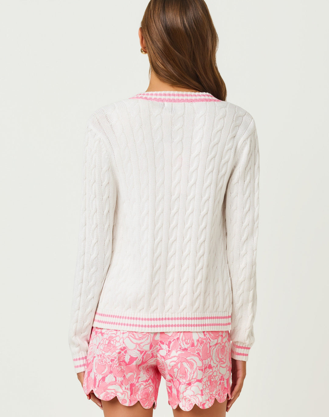 Brockton Crew Neck Cardigan - Resort White X Tipping
