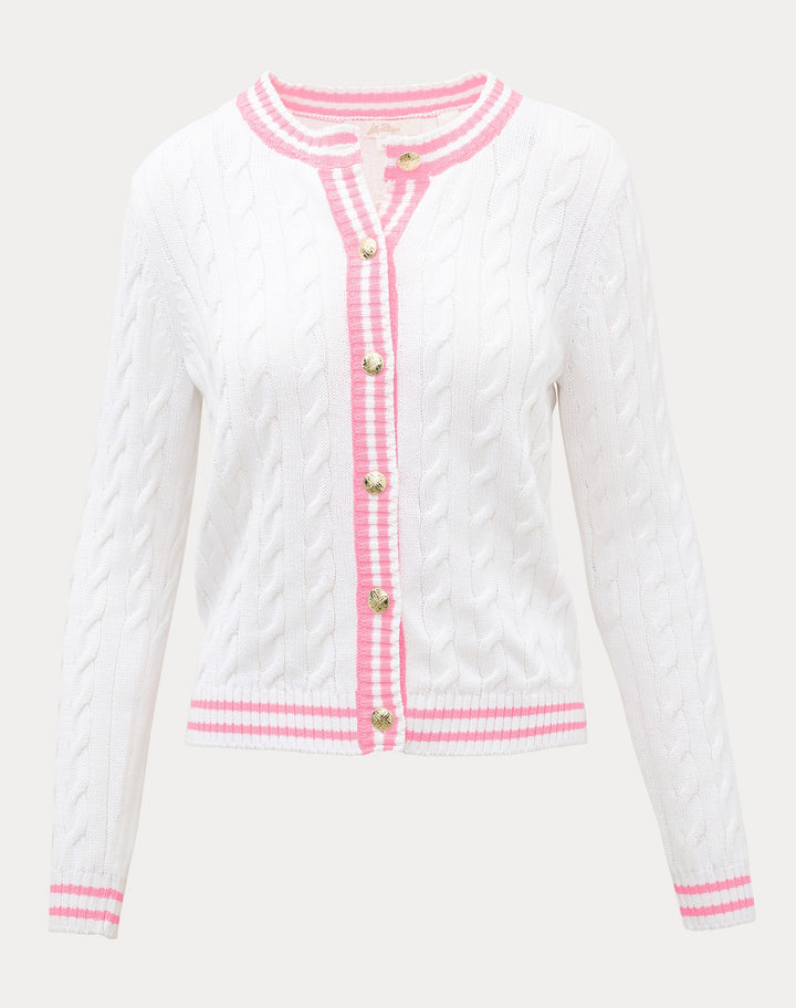 Brockton Crew Neck Cardigan - Resort White X Tipping