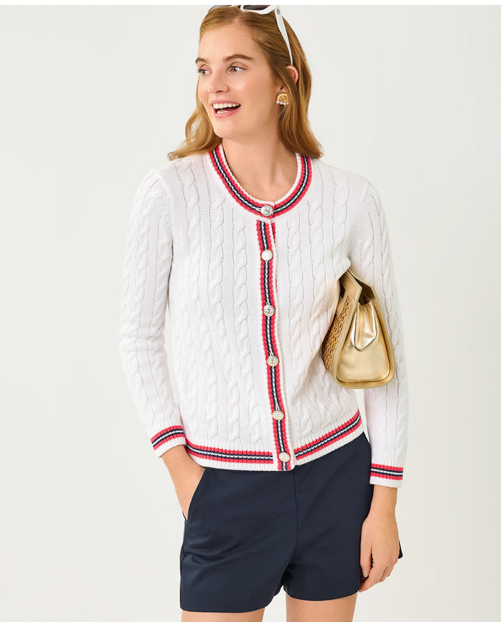 Brockton Crew Neck Cardigan - Resort White X Paradise Punch Tipping