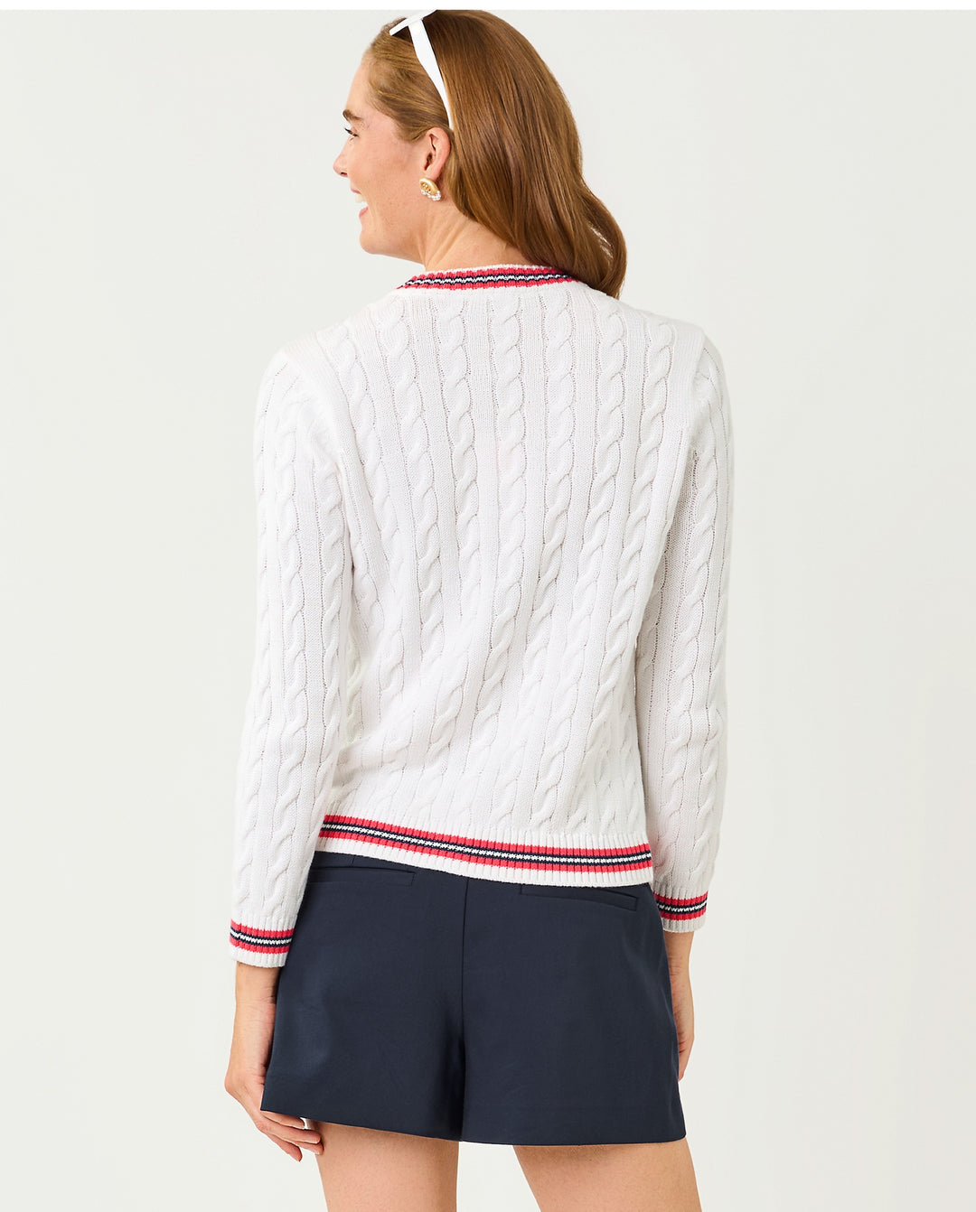 Brockton Crew Neck Cardigan - Resort White X Paradise Punch Tipping
