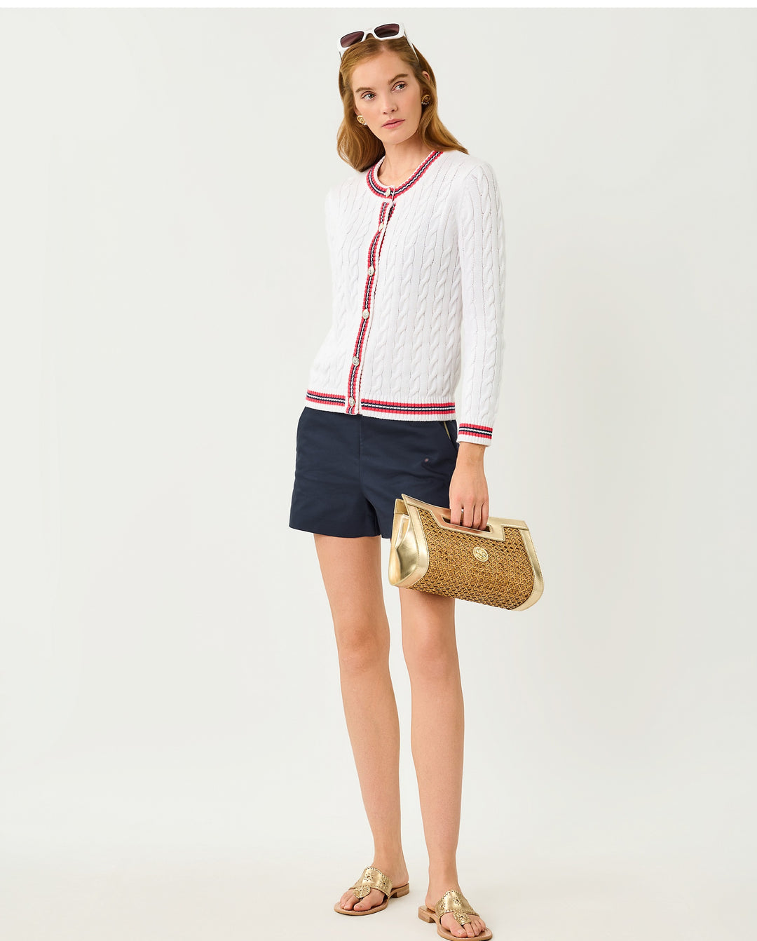 Brockton Crew Neck Cardigan - Resort White X Paradise Punch Tipping