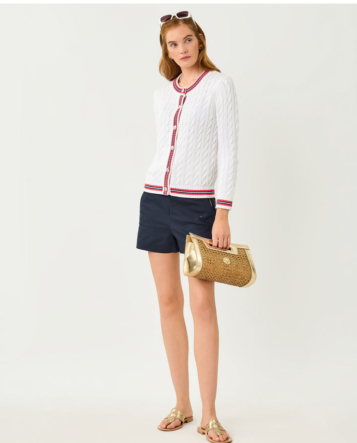 Brockton Crew Neck Cardigan - Resort White X Paradise Punch Tipping