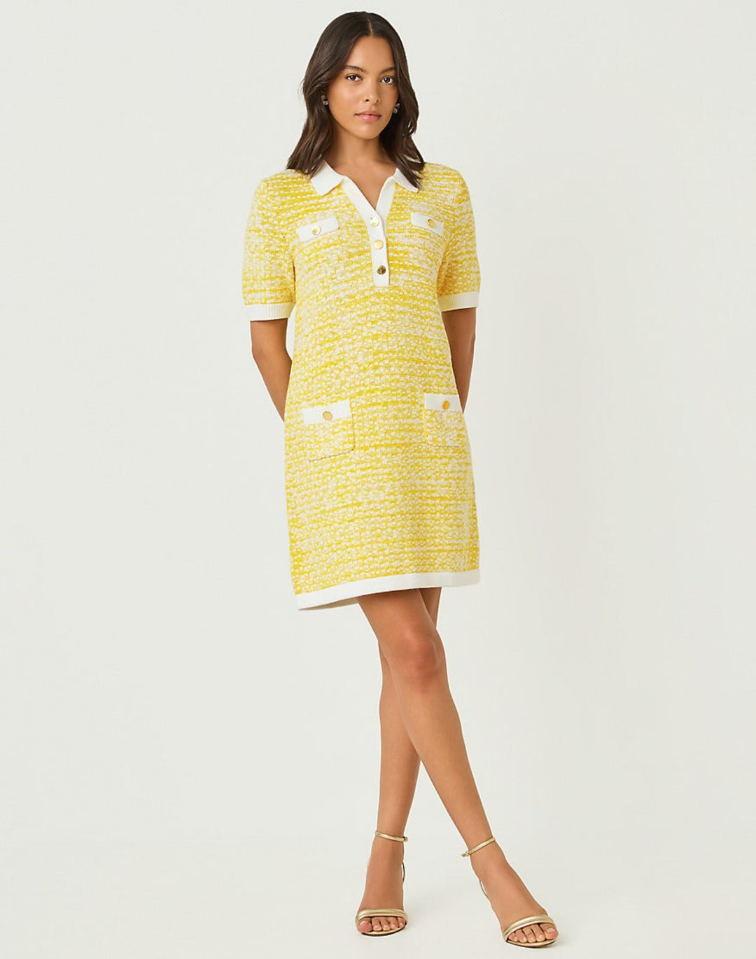Theodorah Polo Sweater Dress - Estelle Yellow Metallic