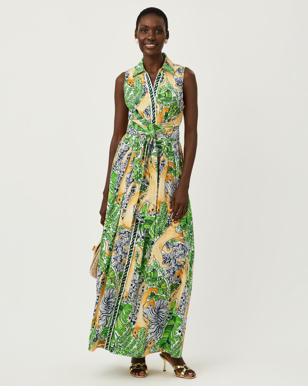 Marria Stretch Maxi Shirt Dress - Multi Palm Prowl