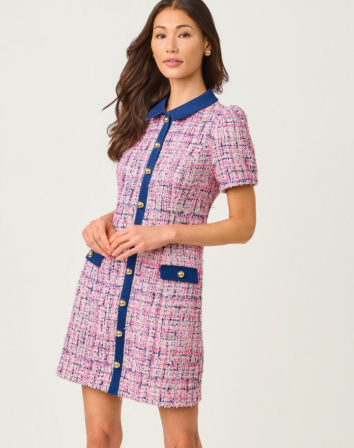 Aaryn Boucle Shift Dress - Confetti Pink Eyelash