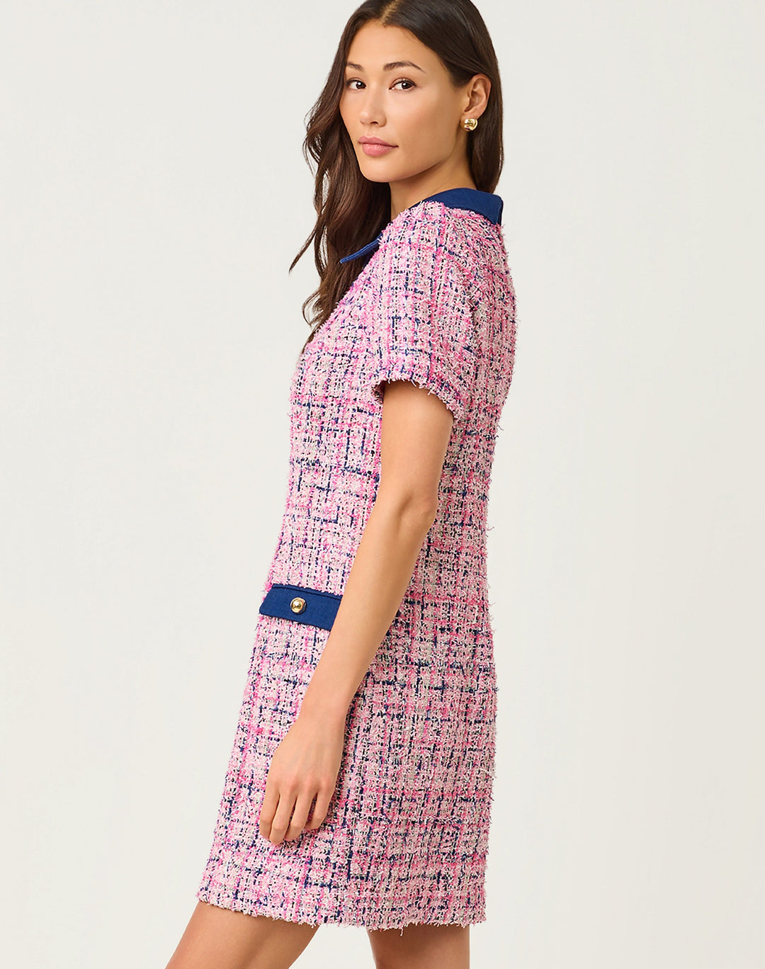 Aaryn Boucle Shift Dress - Confetti Pink Eyelash