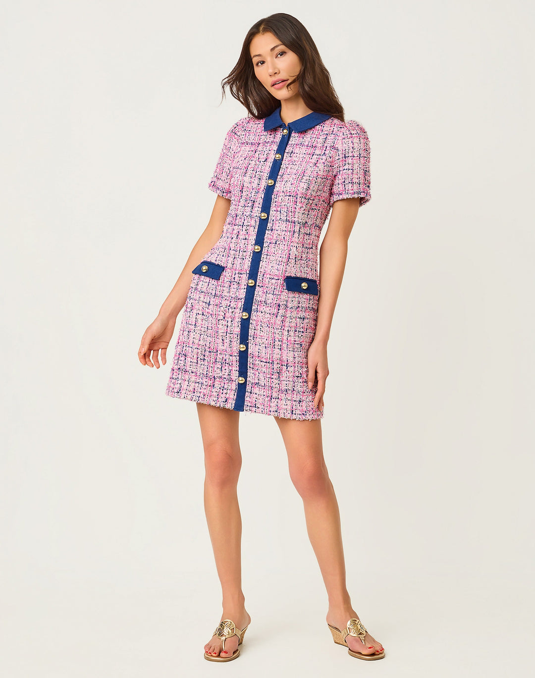 Aaryn Boucle Shift Dress - Confetti Pink Eyelash