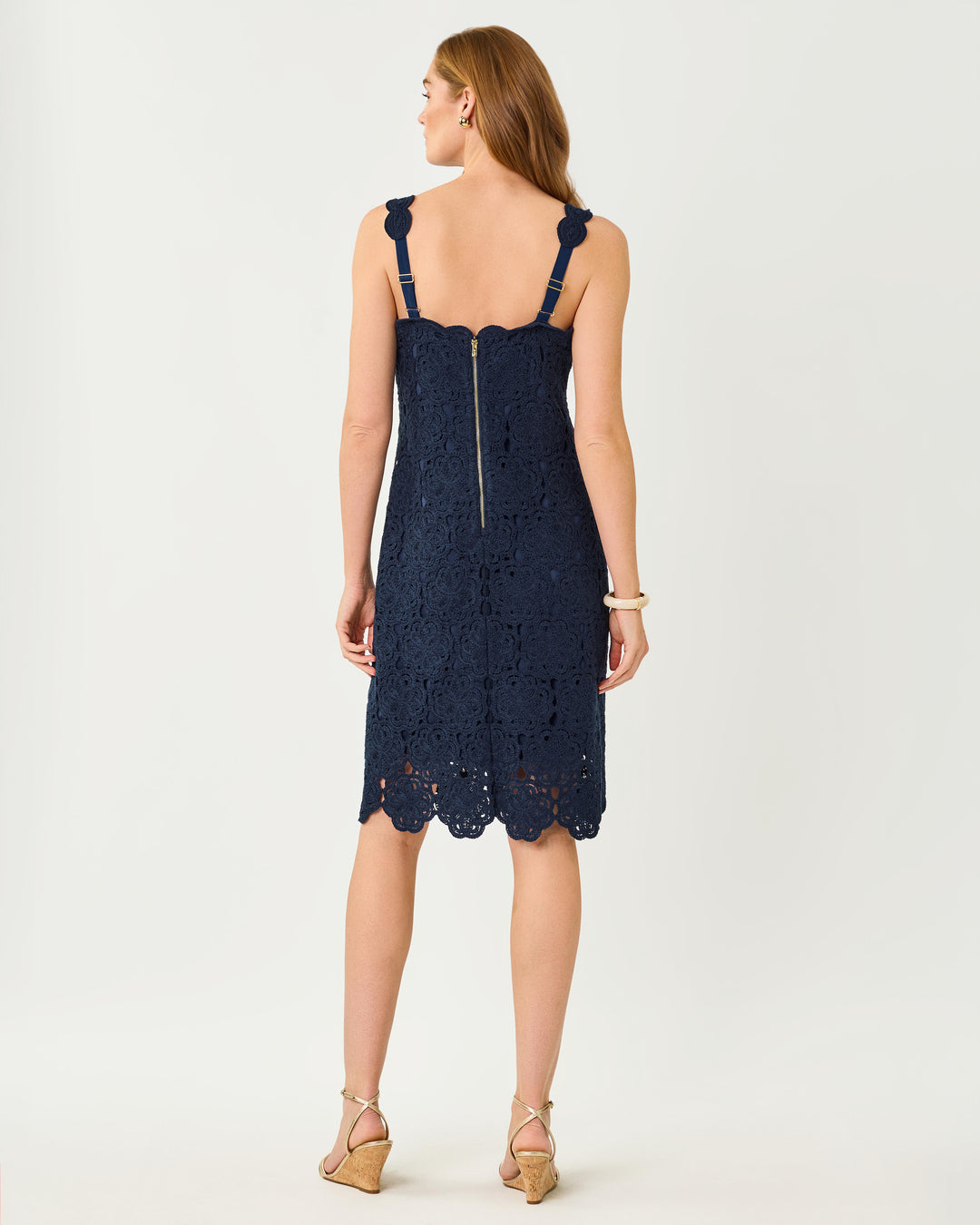 Fabian Crochet Midi Dress - Low Tide Navy Rosebud Knit