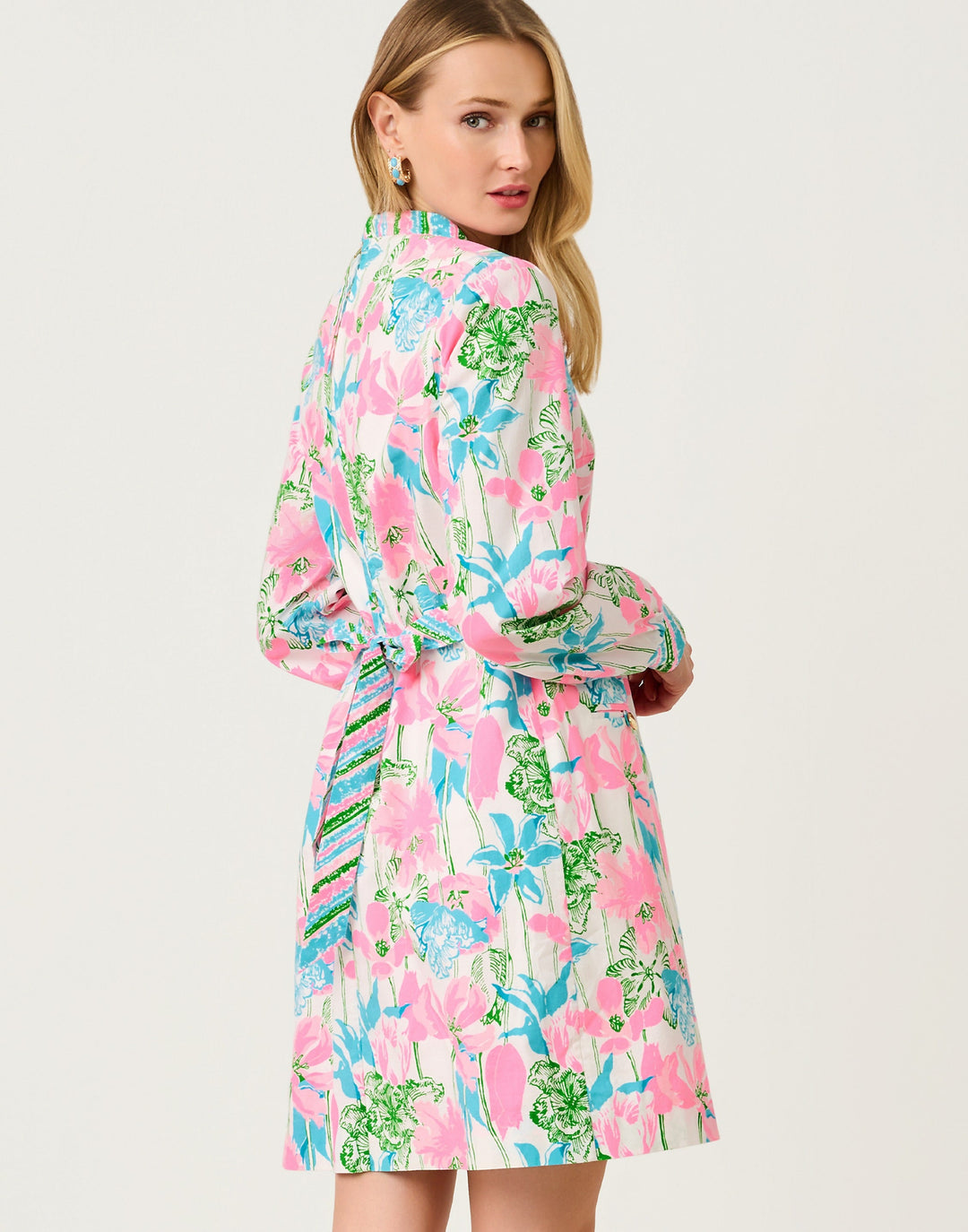 Phillipa V-Neck Stretch Dress - Resort White Viney Liney