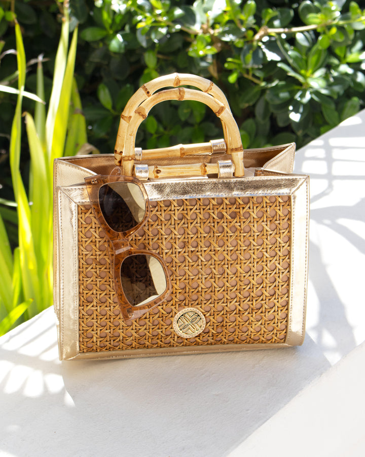 Liza Cane Top Handle Bag - Natural