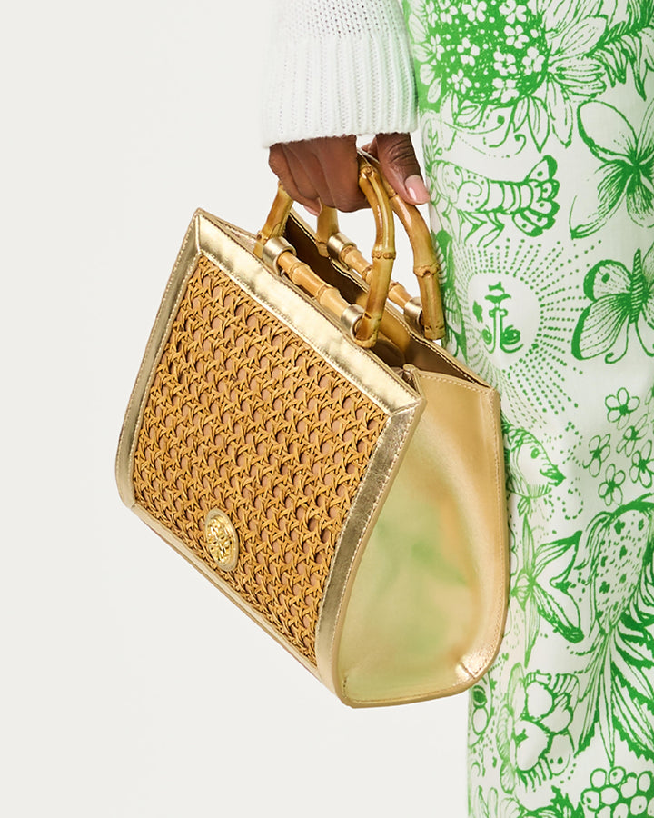 Liza Cane Top Handle Bag - Natural