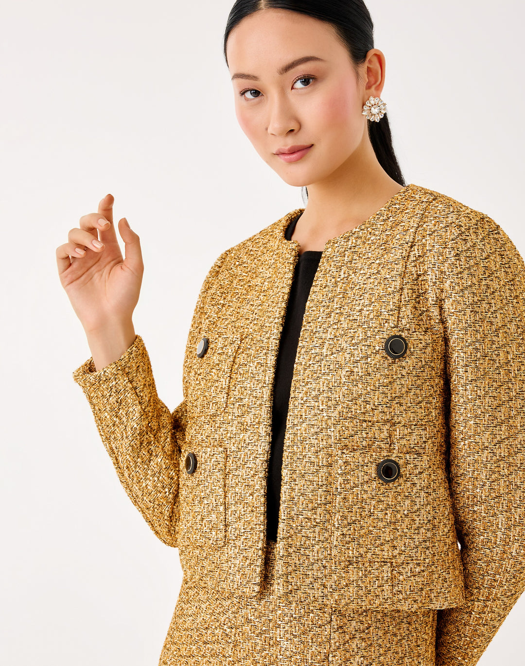 Rohana Boucle Jacket - Gold Metallic Golden Glow