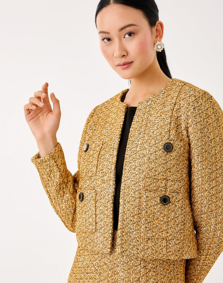 Rohana Boucle Jacket - Gold Metallic Golden Glow