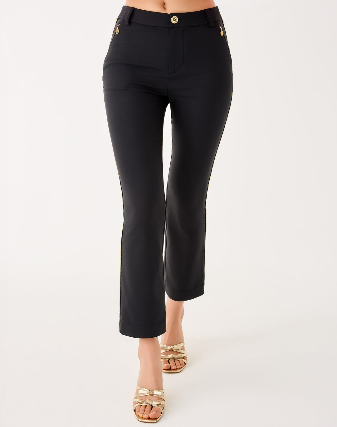 Ana Embellished Crop Flare Pant - Noir