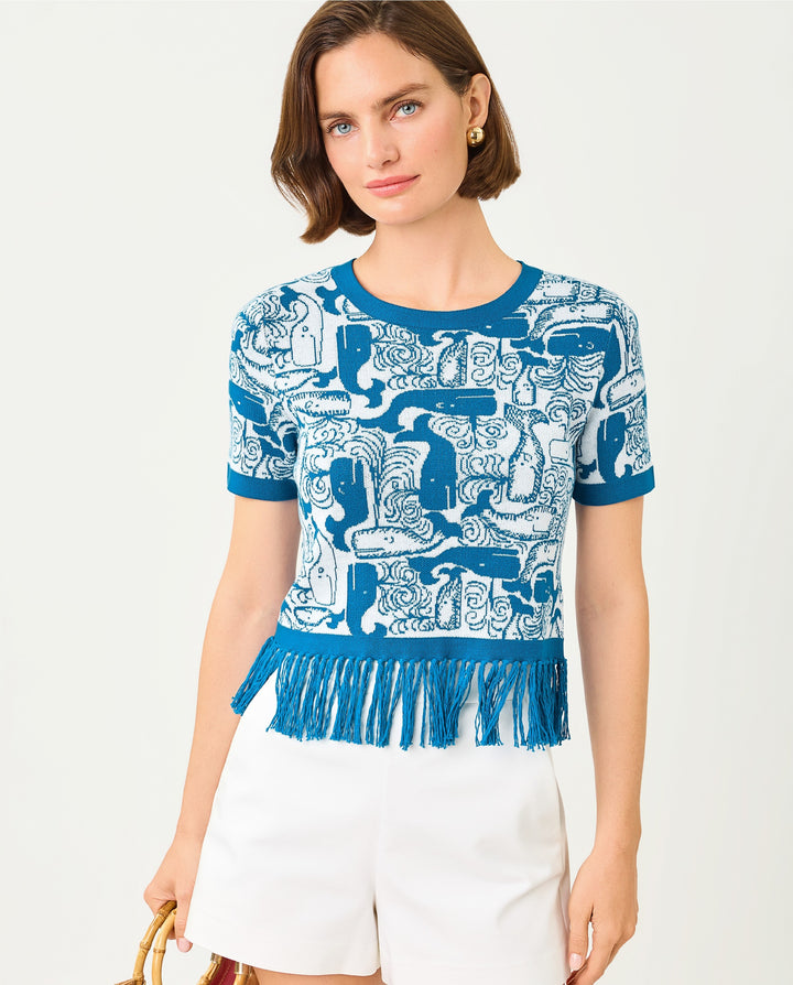 Kendra Sweater - Nassau Blue Thar She Blows Jacquard