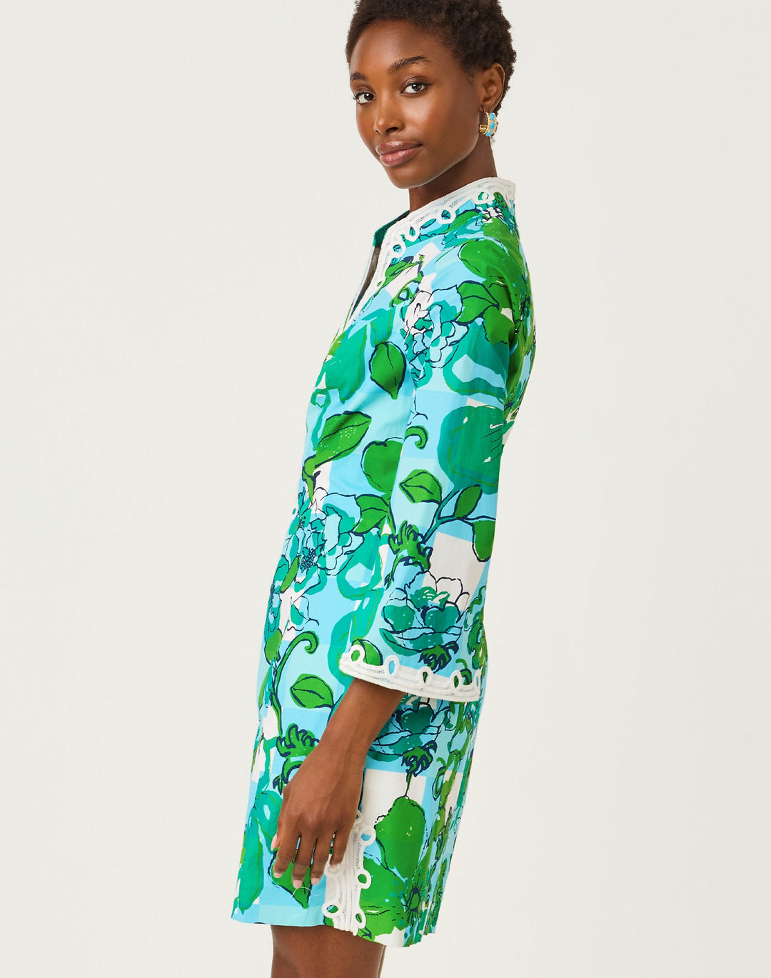 Shealyn 3/4 Sleeve Stretch - Capri Blue Rosseaus Roses Overlay