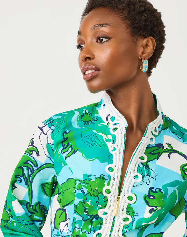 Shealyn 3/4 Sleeve Stretch - Capri Blue Rosseaus Roses Overlay