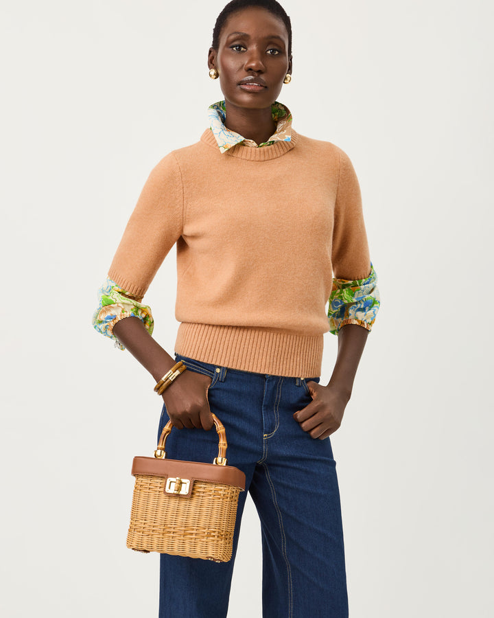 Sienna Top Handle Wicker Bag - Honey