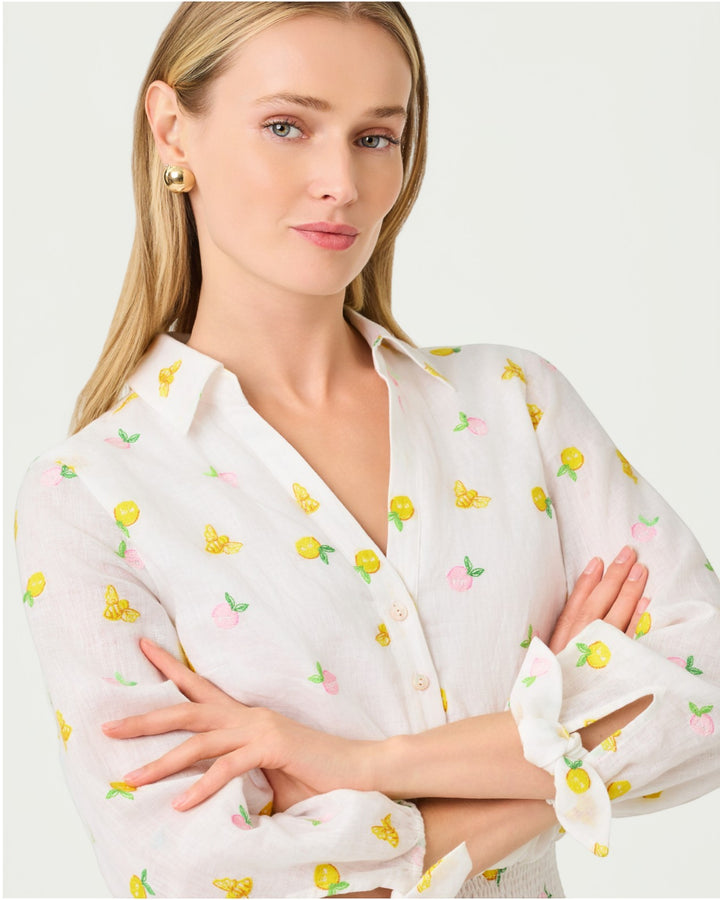 Abralynn Linen Shirtdress - Pink Muse Lemon Bee