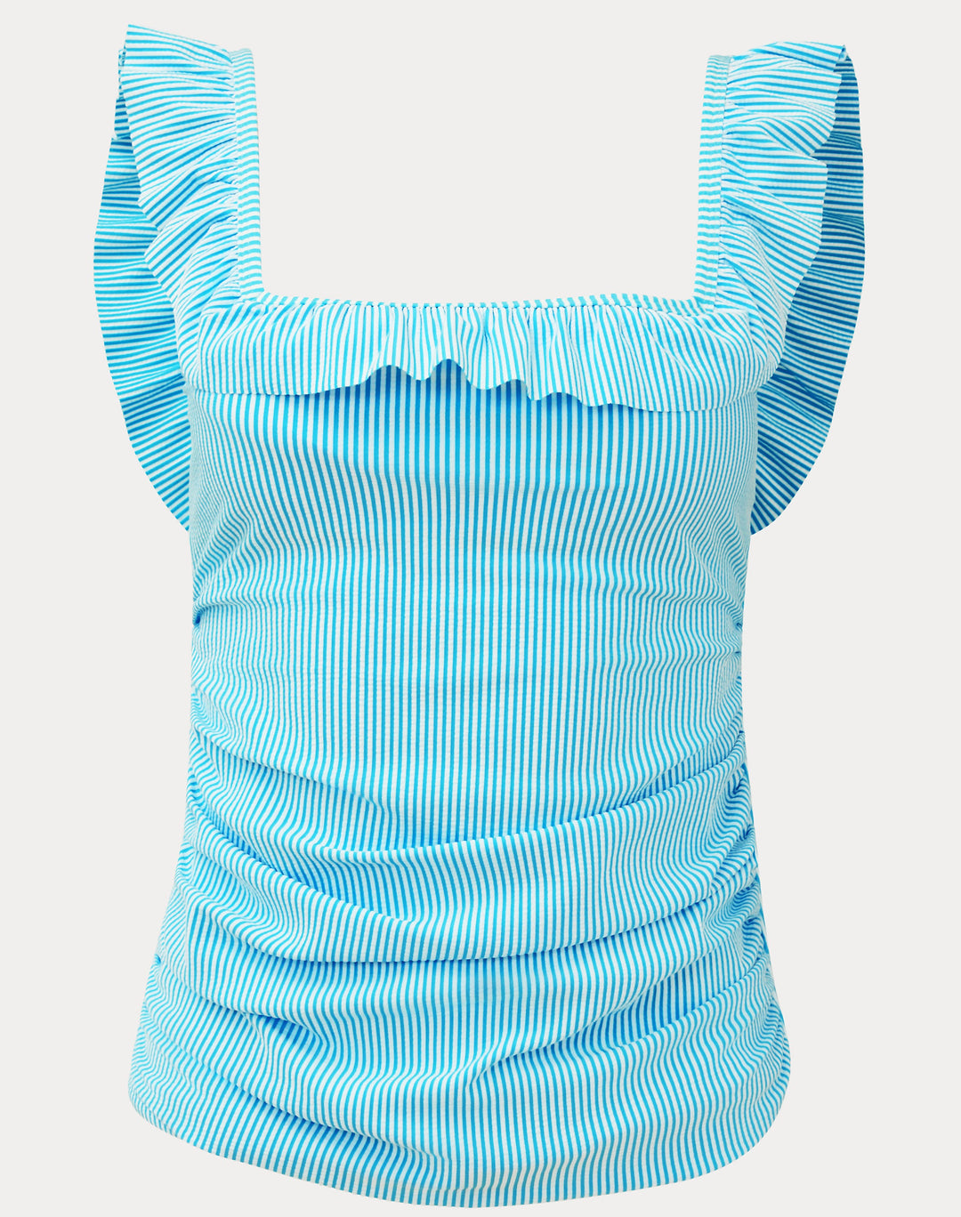 Aemma Ruffle Tankini Top - Capri Blue Seersucker