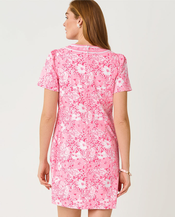 Adetta Short Sleeve Stretch Shift Dress - Conch Shell Pink Burst Of Joy