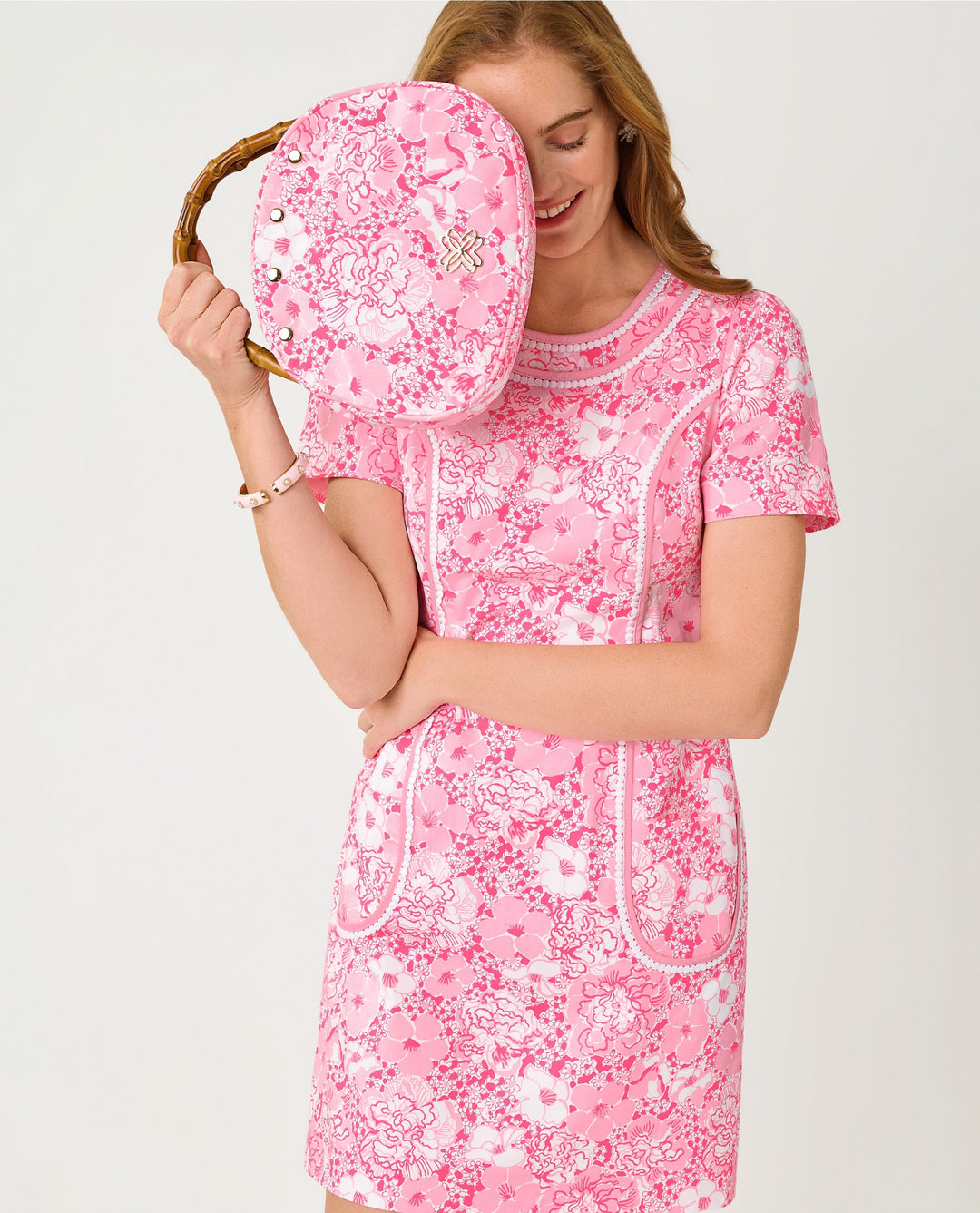 Adetta Short Sleeve Stretch Shift Dress - Conch Shell Pink Burst Of Joy