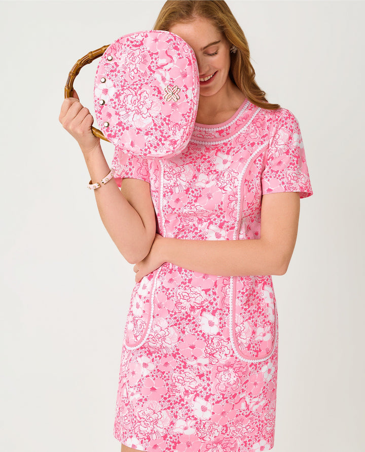 Adetta Short Sleeve Stretch Shift Dress - Conch Shell Pink Burst Of Joy