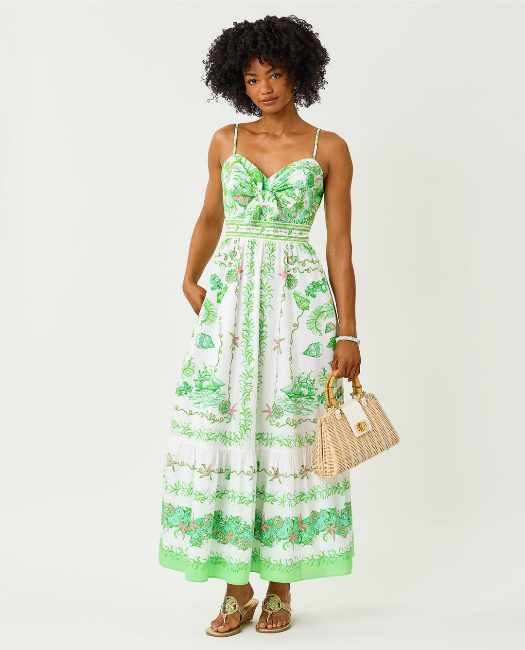 Janae Maxi Dress - Resort White Ship To Shore Engineered  Peppermint Palm  Lou