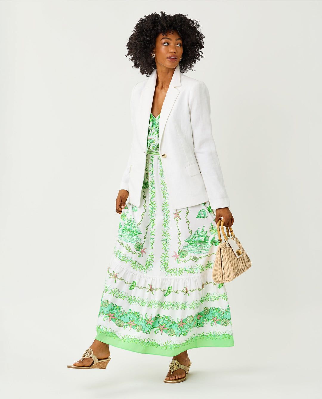 Janae Maxi Dress - Resort White Ship To Shore Engineered